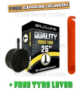 Baldwins 26 x 1.95 Bike Cycle Inner Tube Schrader Car Valve + FREE TYRE LEVER - Picture 1 of 15