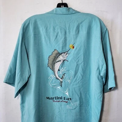 Camisa Caribeña Hombre Mediana Verde Manga Corta 100% Seda Martini Bay Cóctel Nueva con Etiquetas Foto 1 de 4