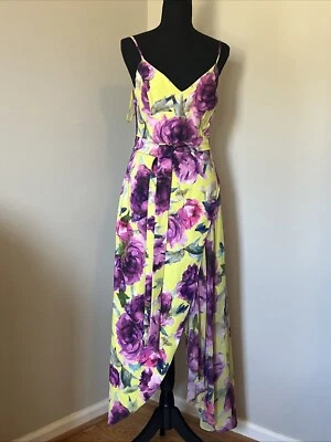 Badgley Mischka dress Size 4 Green/purple color floral patterns asymmetrical - Image 1 of 4
