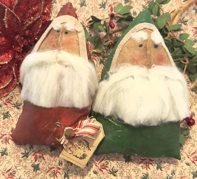 2 Santa Claus Tucks Primitive Style Bowl Basket Filler Ornies Christmas - Image 1 of 4