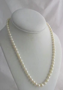 Vintage White Graduated Pearls Single Strand Necklace Gold on Sterling Clasp - Picture 1 of 5