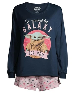 Baby Yoda Womens Pajamas Size S- 3X Mandalorian Star Wars Set Shirt Shorts Pants - Picture 1 of 4