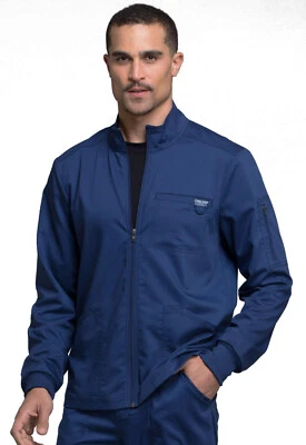 Navy Blue Cherokee Scrubs Workwear Revolution Mens Zip Front Jacket WW320 NAV - Image 1 of 4