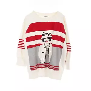 CHANEL Mademoiselle sweatshirt pullover P18590V10779 cotton acrylic White used - Picture 1 of 10
