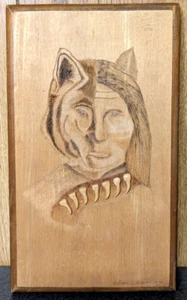 Vtg 12"x7" Hand Carved Native American Crow War God Wall Hanging Art Signed 1997 - Picture 1 of 10