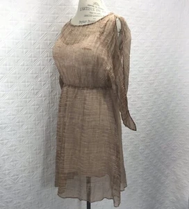 Alice & Olivia Medium Beige Seidenkleid Transparent Über Slip Cold Shoulder - Bild 1 von 12