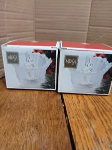 SET 2 MIKASA FROSTED WINTER DREAMS IOB VOTIVE CANDLE HOLDER W/CANDLES. - Picture 1 of 2