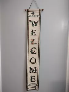 Hummingbird Floral WELCOME Tapestry Wall Hang Home Decor Beige Green 41"X6 1/2" - Picture 1 of 11