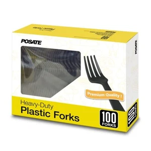 Disposable Forks Plastic Forks Pack Of 100 Black Disposable Utensils For Party S - Picture 1 of 9