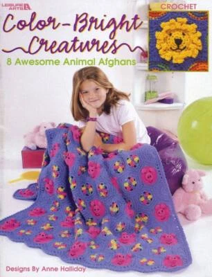 NEW LA CROCHET COLOR BRIGHT CREATURES ANIMAL AFGHANS 8 DESIGNS OOP - Image 1 of 2