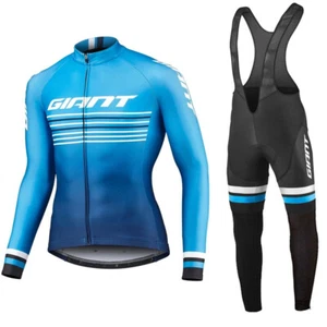 Mens Thermal Fleece Team cycling long sleeve jersey Bib pants set Cycling Jersey - Picture 1 of 7