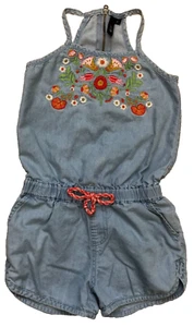 JOE'S Jeans Girls Floral Embroidered Chambray Shorts Romper Size 5 K33 - Picture 1 of 7