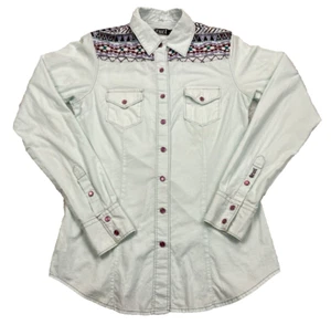 Cruel Western Shirt Womens SMALL Aztec Southwestern Embroidered Yoke Pearl Snaps - Picture 1 of 23