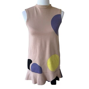Kleid Marni Größe 38 ärmellos Stehkragen gepunktet künstlerisch beige Rüschen Italy - Bild 1 von 10