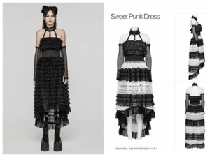 Punk Rave Black Gothic Sweet Punk Tiered High-Low Lace Dress Detachable Collar - Picture 1 of 23