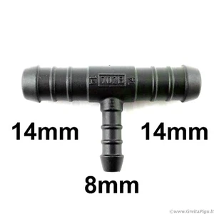T-Stück Stachel 14 - 8 - 14 mm Verbinder Schlauch Fitting Rohr Luft Kraftstoff Wasser - Bild 1 von 3