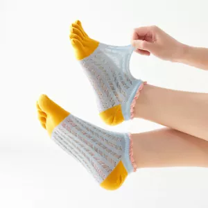 5 Pairs Women Girls Toe Socks Breathable Hollow Out Mesh Five Fingers Ankle Sock - Picture 1 of 12