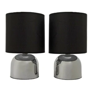 2 Set Touch Lamp BLACK Shade Chrome Base Night Bed Side Table Light Dine Deco UK - Picture 1 of 6
