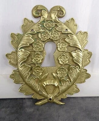 Antiguo Mueble Francés Bronce Grande Decoración Escudo Cerradura Cubierta  Foto 1 de 4