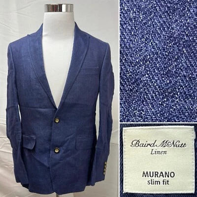 Abrigo Chaqueta Blazer Baird McNutt Murano Para Hombre S Calce Ajustado Azul Espiga Lino Foto 1 de 4
