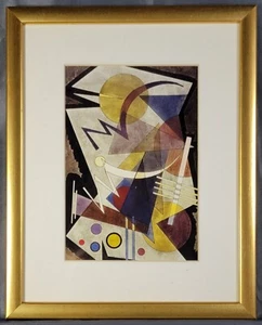 Kandinsky Gold gerahmter Kunstdruck, zwei Zickzacks, abstrakt 15,25"x12,25" - Bild 1 von 1