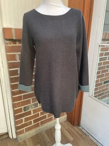 Nanette Lepore Gray Pullover Sweater Size Medium Contrast Teal Cuff Side Zip - Picture 1 of 6