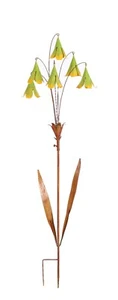 Bell Shaped Flower Rustic Metal Outdoor Garden Stake -Green - Picture 1 of 2