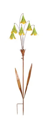 Bell Shaped Flower Rustic Metal Outdoor Garden Stake -Green - Image 1 of 2