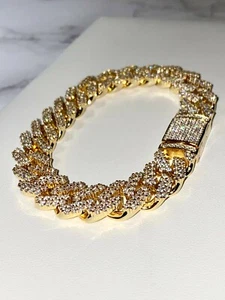 Ice Out 12MM Miami Cuban Link Bracelet 14k Gold Finish Bling Bust Down - Picture 1 of 10