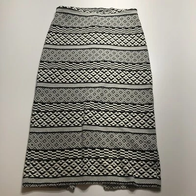 H&M Skirt Womens Size XS Black White Knit Geo Aztec Pattern Straight Midi Vented - Image 1 of 4