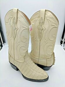Men's Cowboy Boots Genuine Caiman Leather Winter White 8
