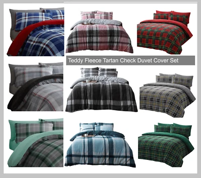 Teddy Fleece Tartan Check Duvet Cover Set optional 10.5Tog fibre Filling - Image 1 of 4