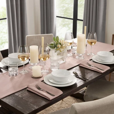 Fieldcrest Luxury Washed Linen Table Runner & Napkin Set Dusty Rose - Image 1 of 4