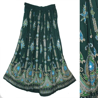 Plus Size XL To 2X Indian Ethnic Sequin Maxi Skirt For Women Boho Hippie Retro - Image 1 of 4