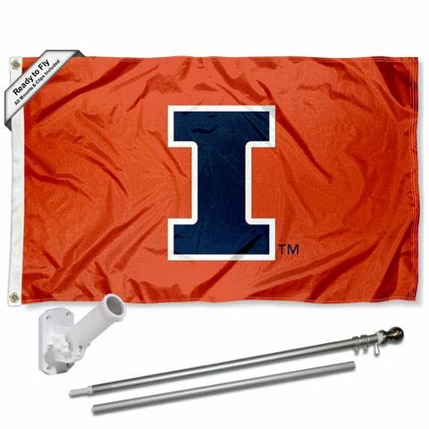 Illinois Fighting Illini I Logo Flag Pole and Bracket Gift Set Package Cover