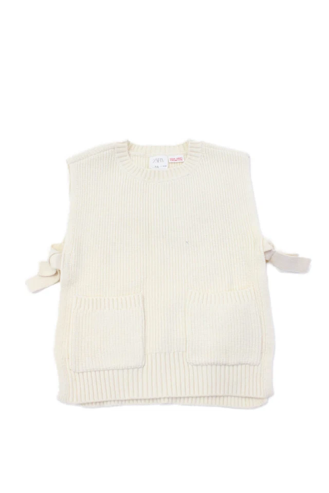Zara Childrens Girls Sleeveless Tie Sides Shell Sweater White Size 5 - Image 1 of 4
