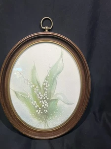 REEDER VINTAGE LILLY OF THE VALLEY ORIGINAL ACUARELA ENMARCADO OVALADO 11 X 9” P - Imagen 1 de 8