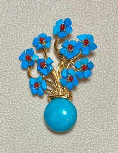 AUTHENTISCHE SWOBODA BLUMENVASE BROSCHE ~ TÜRKIS, KORALLE! - Bild 1 von 2
