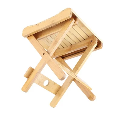Folding Stool Bamboo Massage Shop Shaving Shower Footrest Home Portable Fold SLK - Image 1 of 4