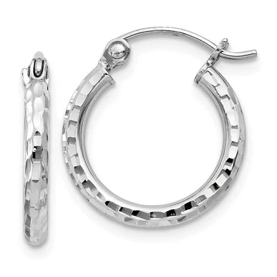 Sterling Silver Rhodium Plated 2mm Diamond Cut Hoop Earrings Jewerly - Image 1 of 3