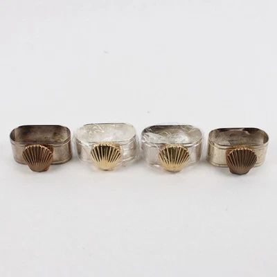 Set Di 4 Portatovaglioli In Argento Con Conchiglia In Ottone - Immagine 1 di 4