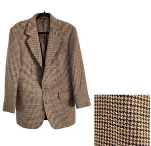 Vintage Corbin Mens Houndstooth Wool Blazer Beige Brown Navy Red Size 42 Jacket - Picture 1 of 9