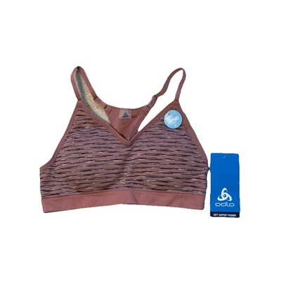 Sujetador deportivo Odlo nuevo con etiquetas. Talla grande. Espalda deportiva rosa negra a rayas. Foto 1 de 2