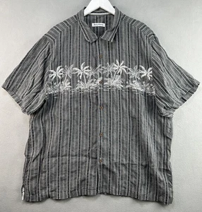 Tommy Bahama Shirt 2XL Linen Gray Black Palm Tree Embroidered Button Up Casual - Picture 1 of 10