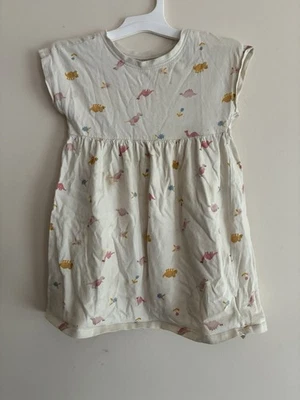 Old Navy 学步儿童 女孩 可爱 多彩 恐龙 棉 适合和闪光 连衣裙 奶油 3T — 第 1/4 张图片