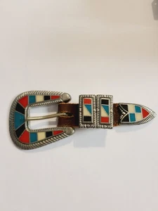 4 STÜCK VINTAGE SILBERFARBENE EMAILLE MOSAIK GÜRTELSCHNALLE & ZUBEHÖR  - Bild 1 von 14