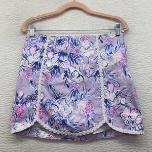 Falda corta Lilly Pulitzer para mujer pequeña púrpura rosa floral ribete de vieira cremallera lateral playa - Imagen 1 de 11