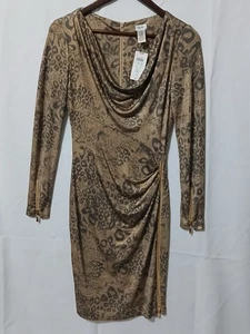 Rentner Cache Kleid Animal Print Gr. S Poly/Elasthan Gold Reißverschluss Langarm Neu mit Etikett - Bild 1 von 16