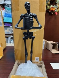NEW Pottery Barn Creepy SKELETON Taper Candle Holder Black Metal Halloween NIB - Picture 1 of 8