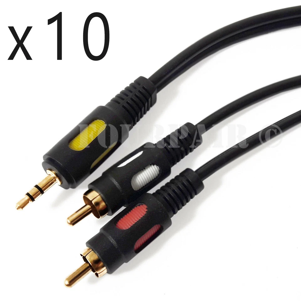 6ft Premium (1/8") 3.5mm AUX Stereo to 2 RCA Male Audio Y Cable Cord Mp3 iPod